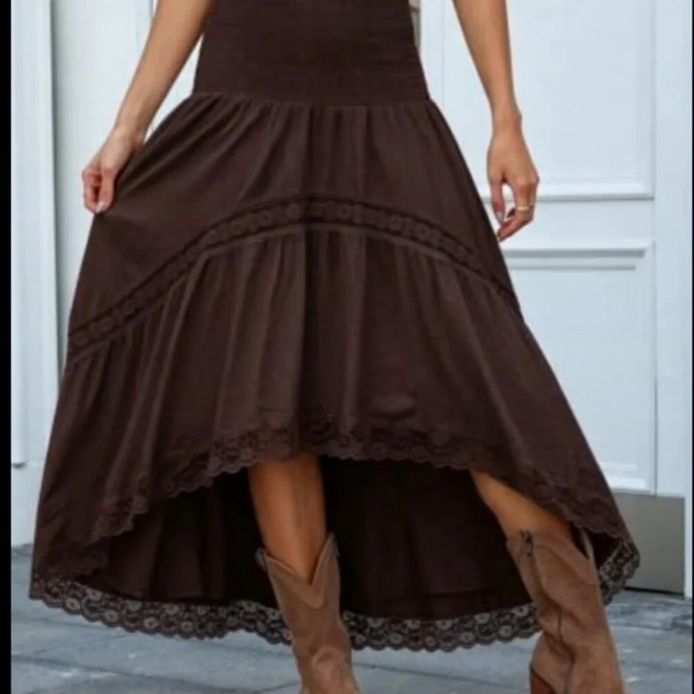 Women's Boho Maxi Skirt High Waist Smocked A-Line Flowy Long Skirt